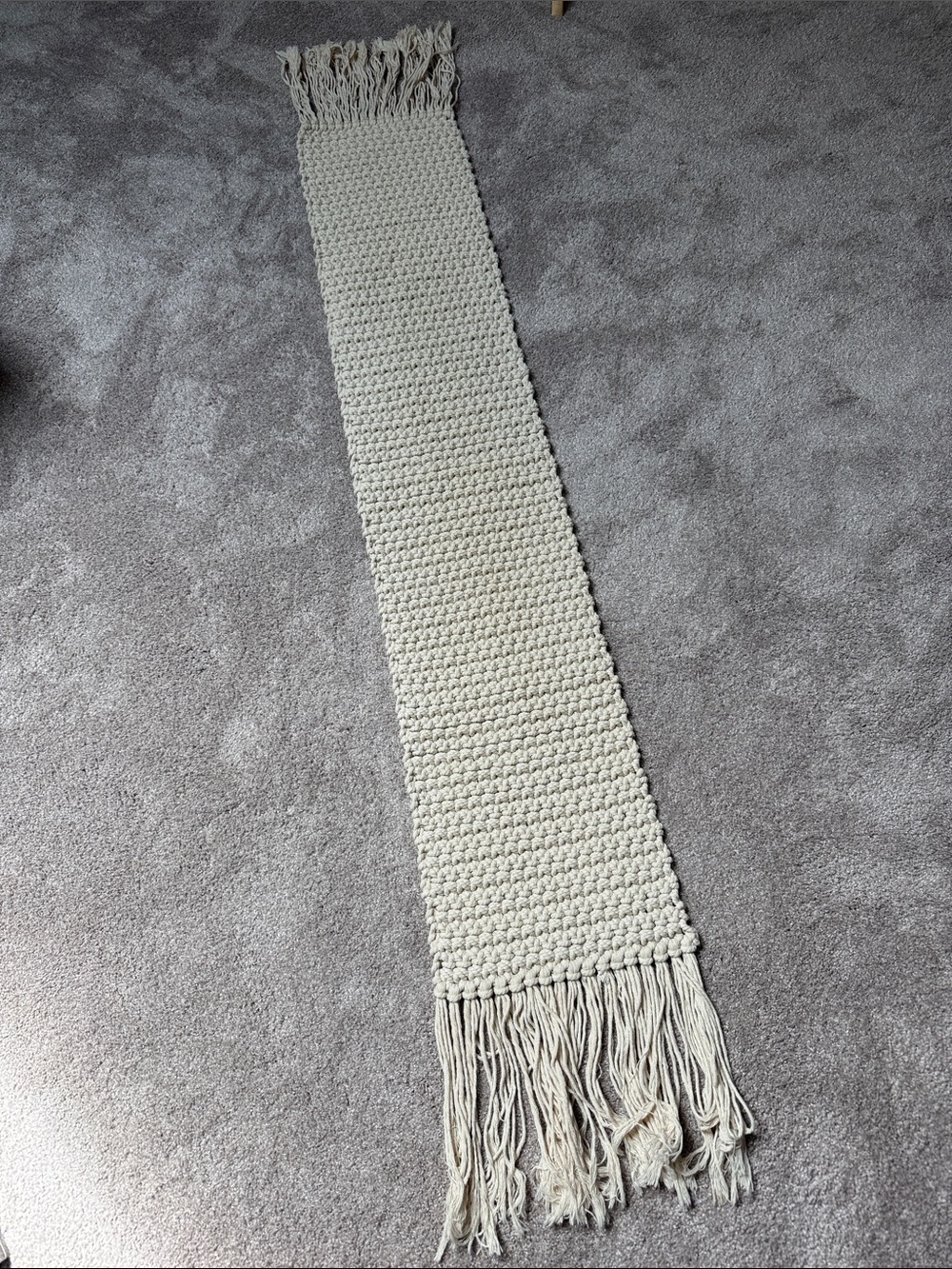 Macrame table runner 55-73” cream oat chunky